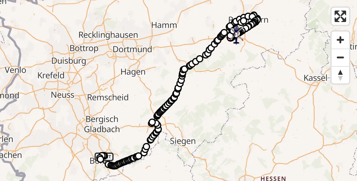 Flugroute Polizeihubschrauber Sankt Augustin - Paderborn Lippstadt Airport, 23 Februar 2026, 09:04