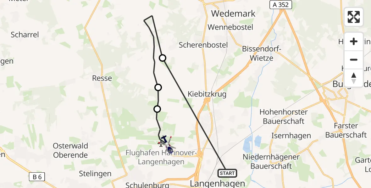 Routekaart van de vlucht: Polizeihubschrauber nach Hannover Airport