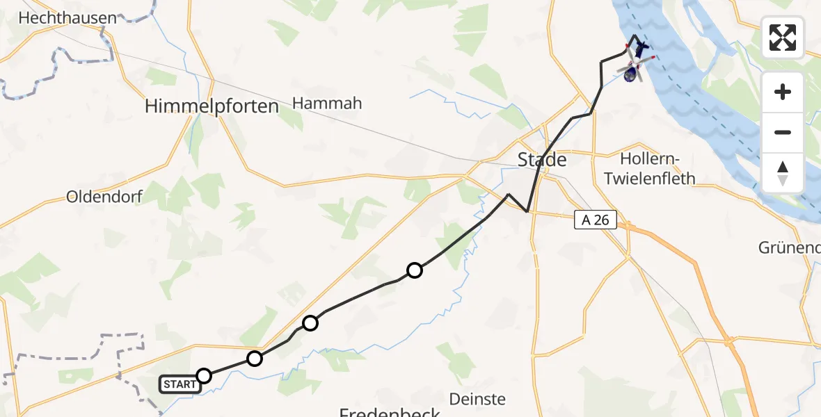 Routekaart van de vlucht: Polizeihubschrauber nach Stade, Stadersand-Brunshausen