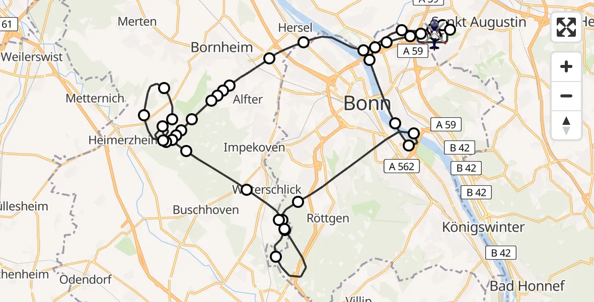 Flugroute Polizeihubschrauber Sankt Augustin - Sankt Augustin, 23 Februar 2026, 09:12