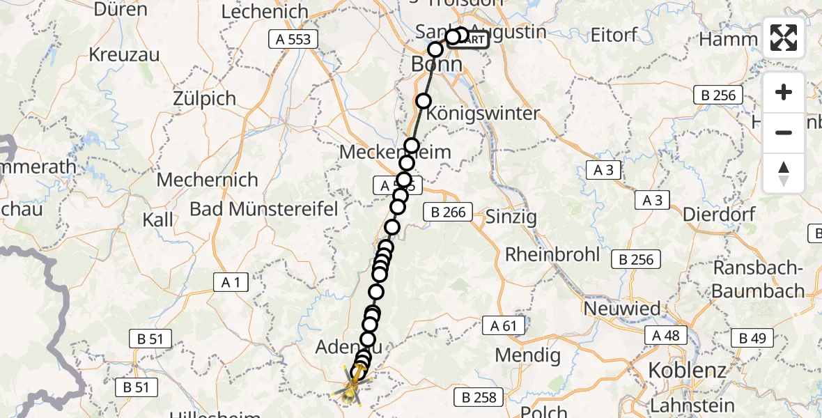 Flugroute Ambulanzhubschrauber Bonn-Hangelar Airfield - Nürburg, 23 Februar 2026, 09:12