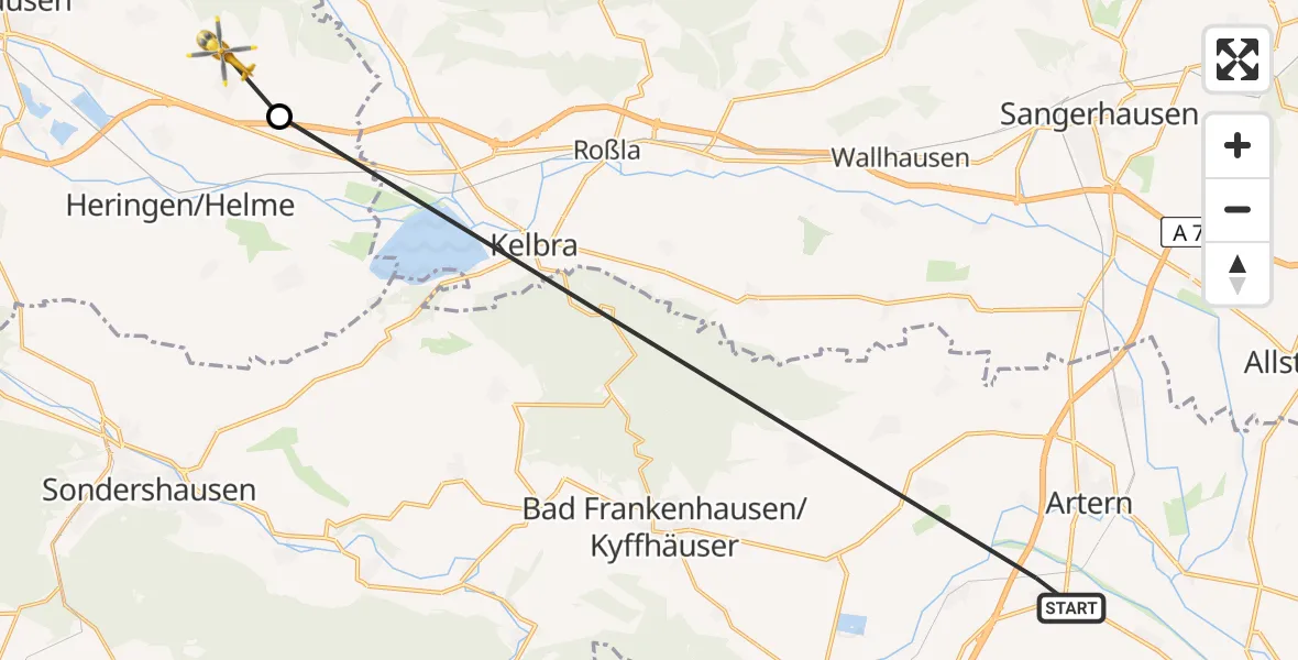 Flugroute Rettungshubschrauber Reinsdorf - Urbach, 23 Februar 2026, 09:12