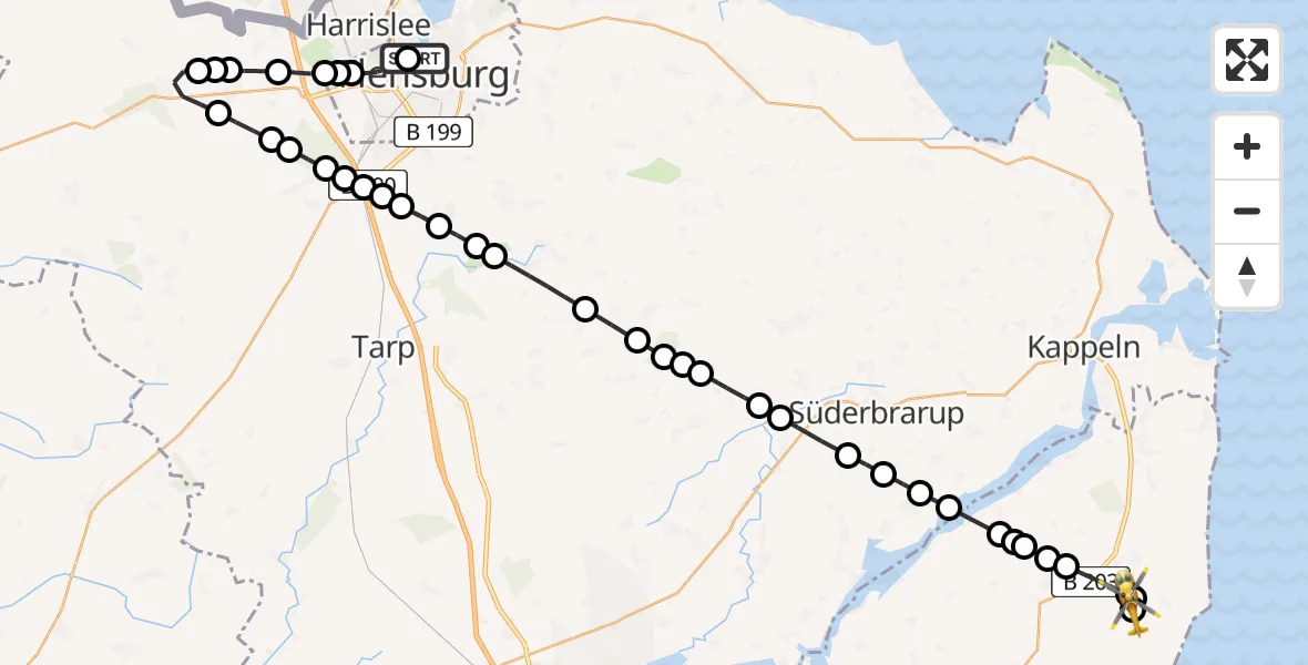 Routekaart van de vlucht: Rettungshubschrauber nach Waabs, Neuschlag