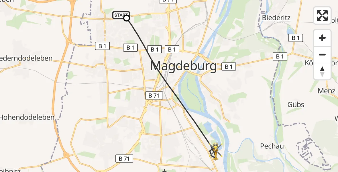 Flugroute Rettungshubschrauber Magdeburg Hospital Heliport - Magdeburg, 23 Februar 2026, 09:30