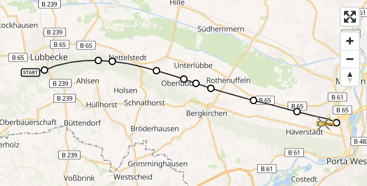 Flugroute Rettungshubschrauber Lübbecke Hospital Heliport - Häverstädt, 23 Februar 2026, 09:31