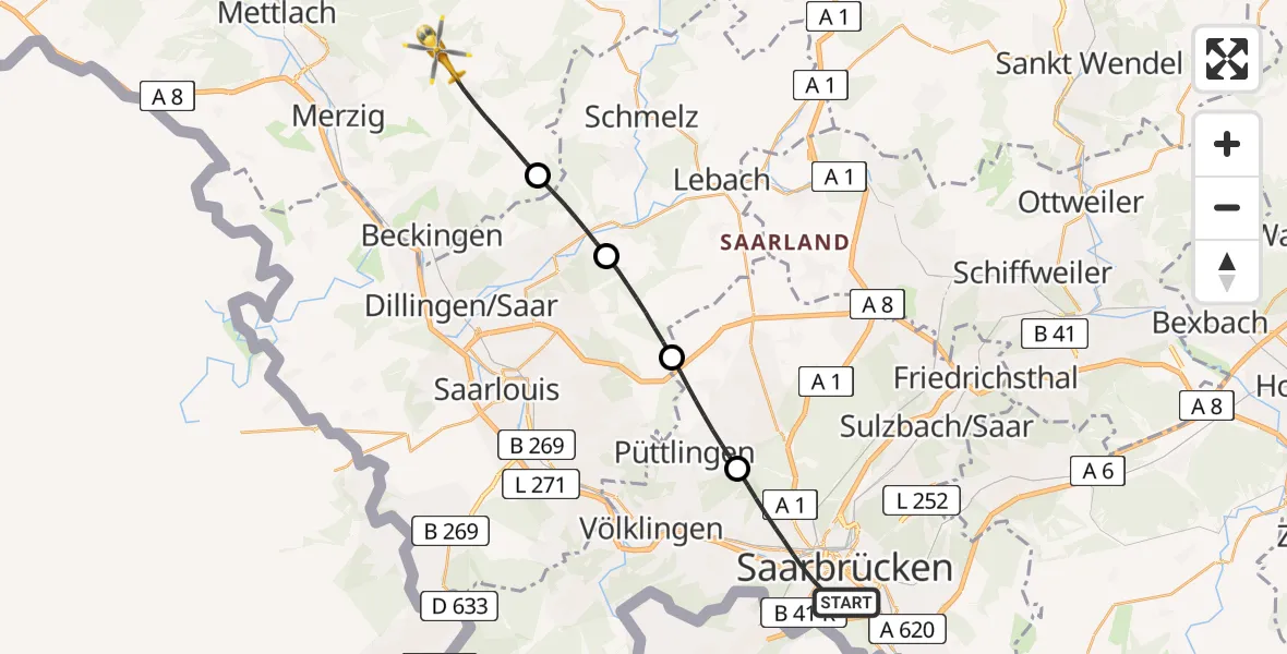 Routekaart van de vlucht: Rettungshubschrauber nach Losheim am See, Im Wiesengrund