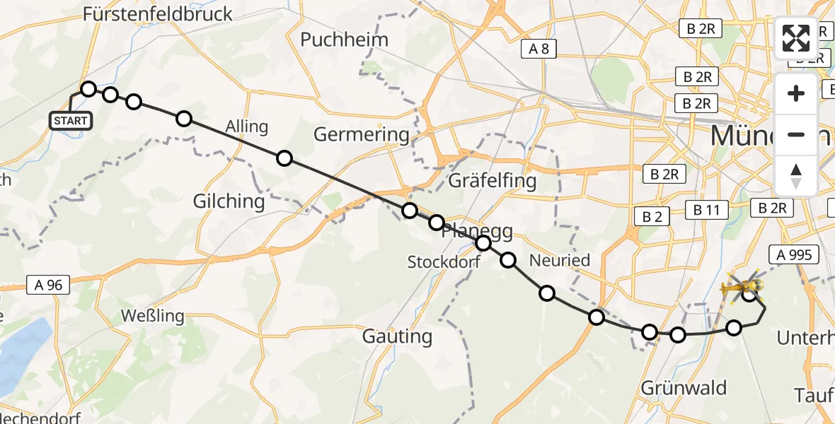 Routekaart van de vlucht: Rettungshubschrauber nach ADAC Air Rescue Center Heliport (Christoph 1)