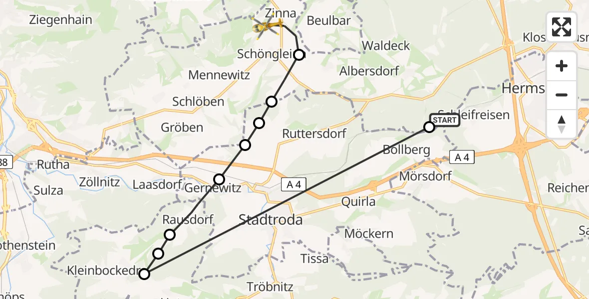 Flugroute Rettungshubschrauber Schleifreisen - Zinna, 23 Februar 2026, 09:59