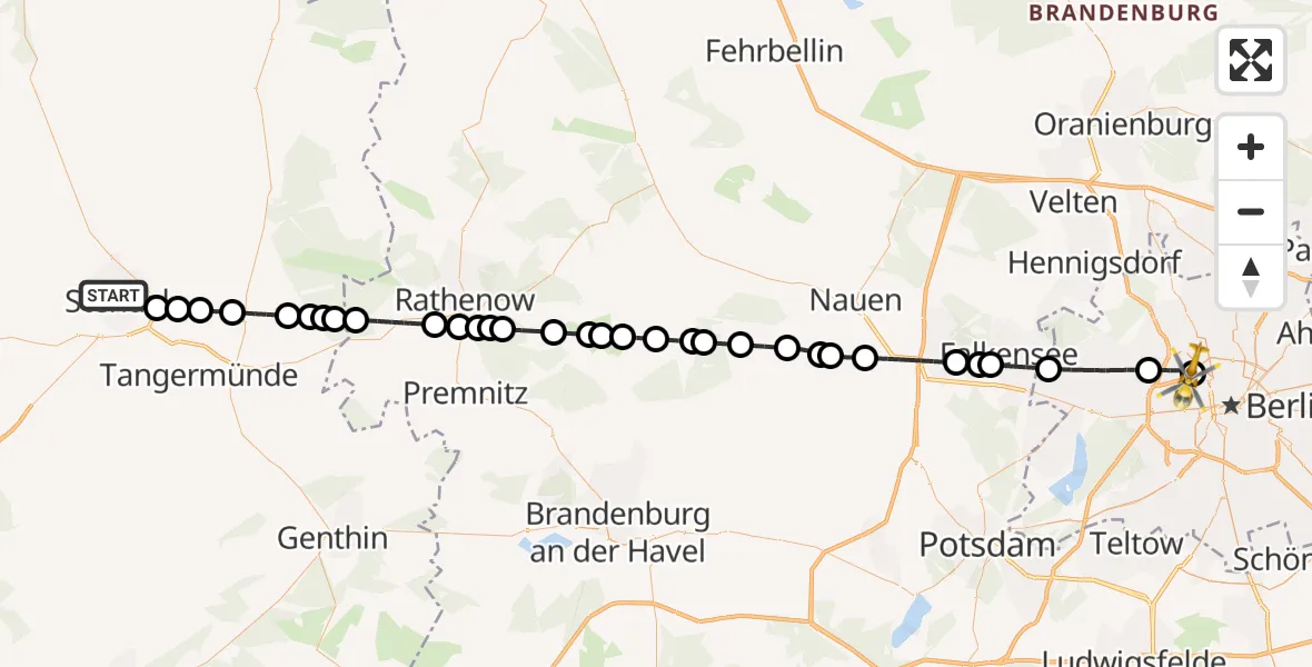 Routekaart van de vlucht: Ambulanzhubschrauber nach Charité Clinic Virchow Campus Heliport