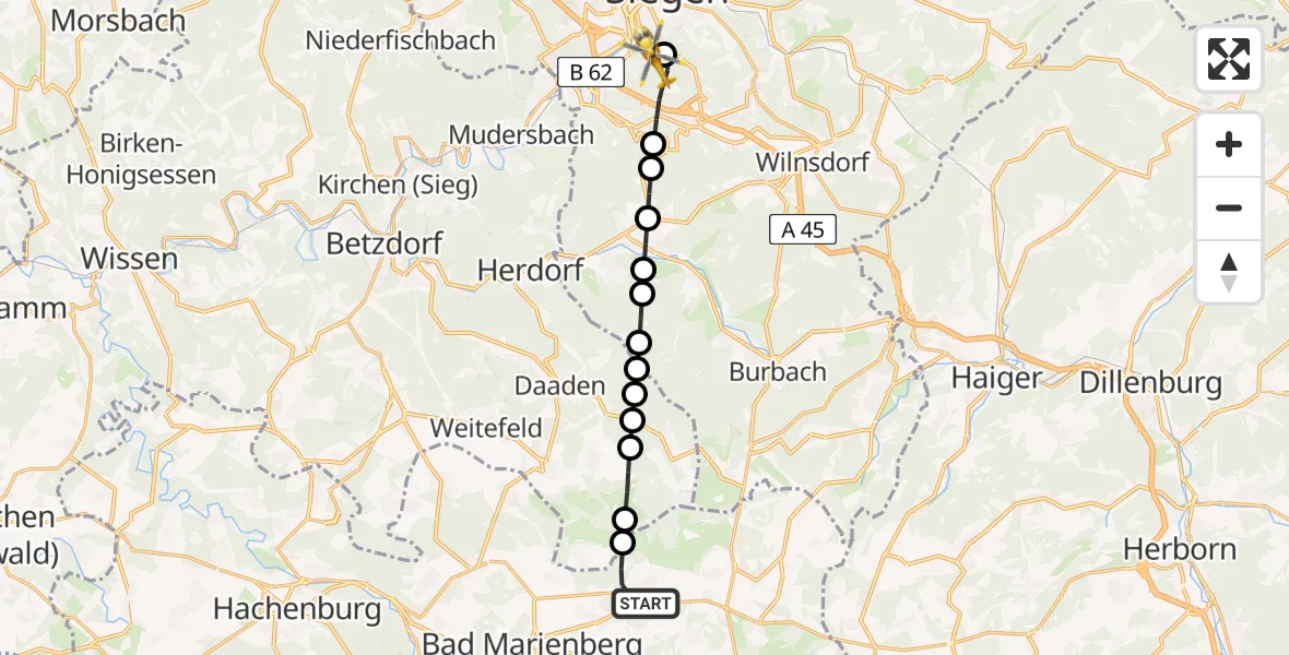 Routekaart van de vlucht: Rettungshubschrauber nach Evangelisches Jung-Stilling Hospital Helipad