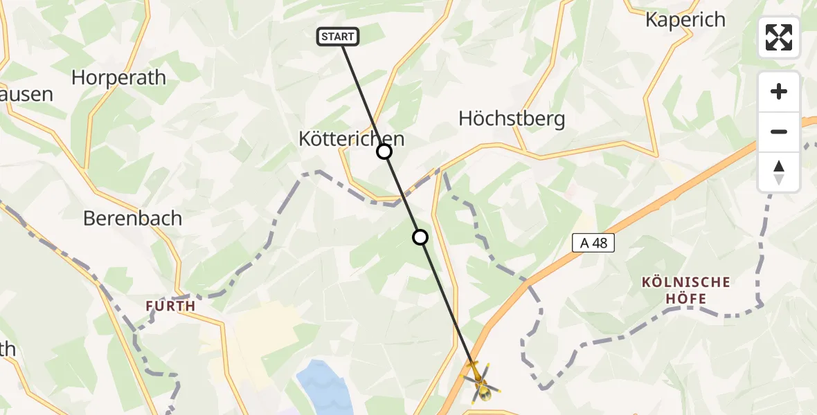 Flugroute Ambulanzhubschrauber Gunderath - Ulmen, 23 Februar 2026, 10:08