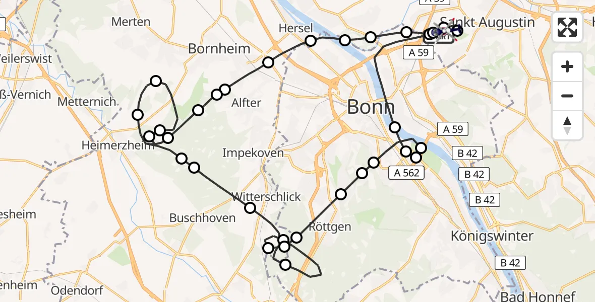 Flugroute Polizeihubschrauber Sankt Augustin - Bonn-Hangelar Airfield, 23 Februar 2026, 10:15