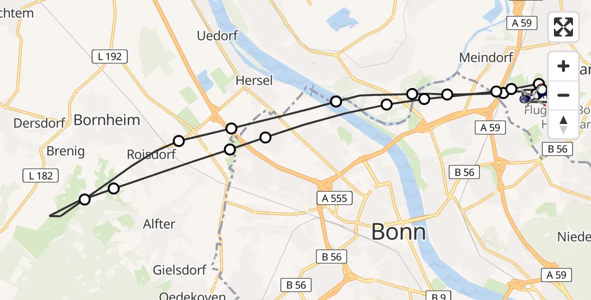 Flugroute Polizeihubschrauber Bonn-Hangelar Airfield - Sankt Augustin, 23 Februar 2026, 10:15