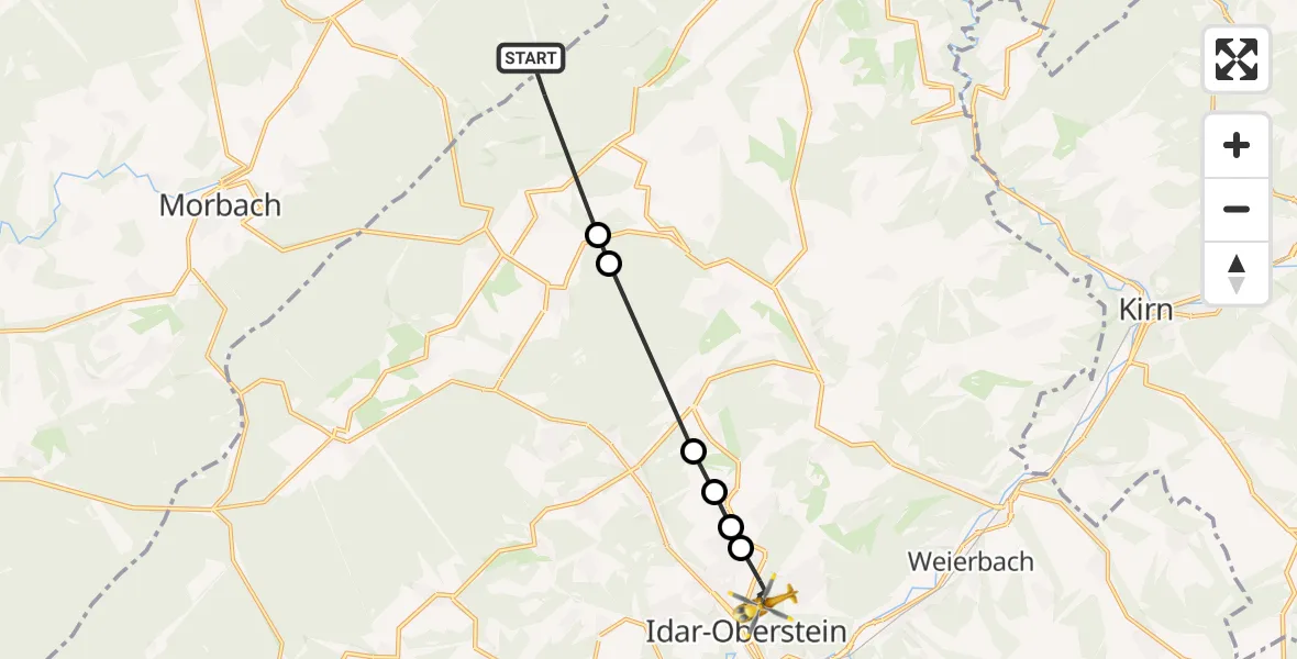 Flugroute Ambulanzhubschrauber Hochscheid - Idar-Oberstein, 23 Februar 2026, 10:20