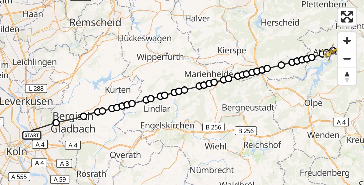 Flugroute Ambulanzhubschrauber Mülheim - Biekhofen, 23 Februar 2026, 10:20