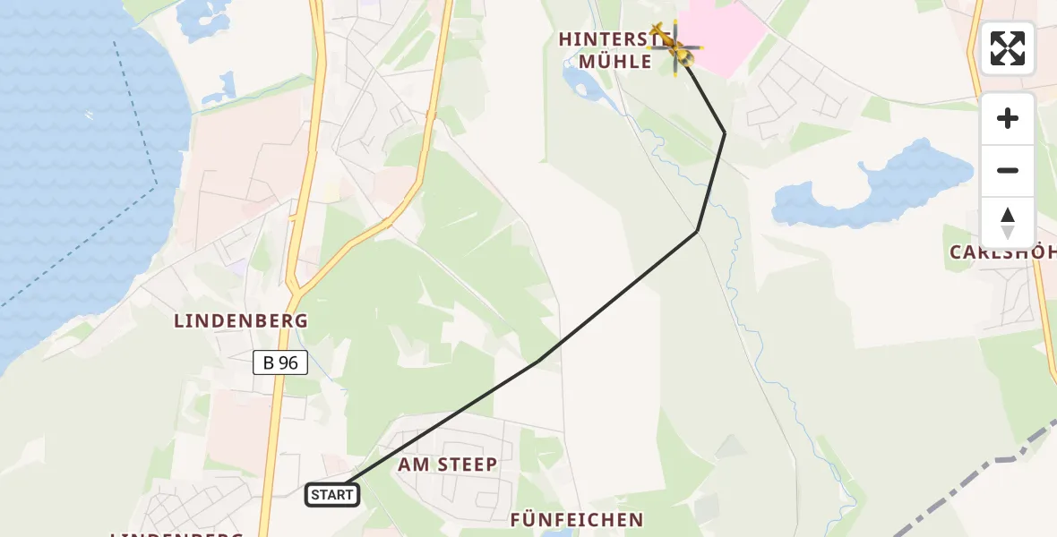 Flugroute Rettungshubschrauber Neubrandenburg - Neubrandenburg, 23 Februar 2026, 10:29