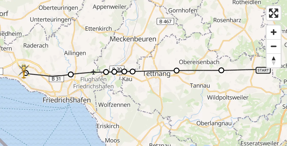 Flugroute Rettungshubschrauber Neukirch - Friedrichshafen Hospital Heliport, 23 Februar 2026, 10:39