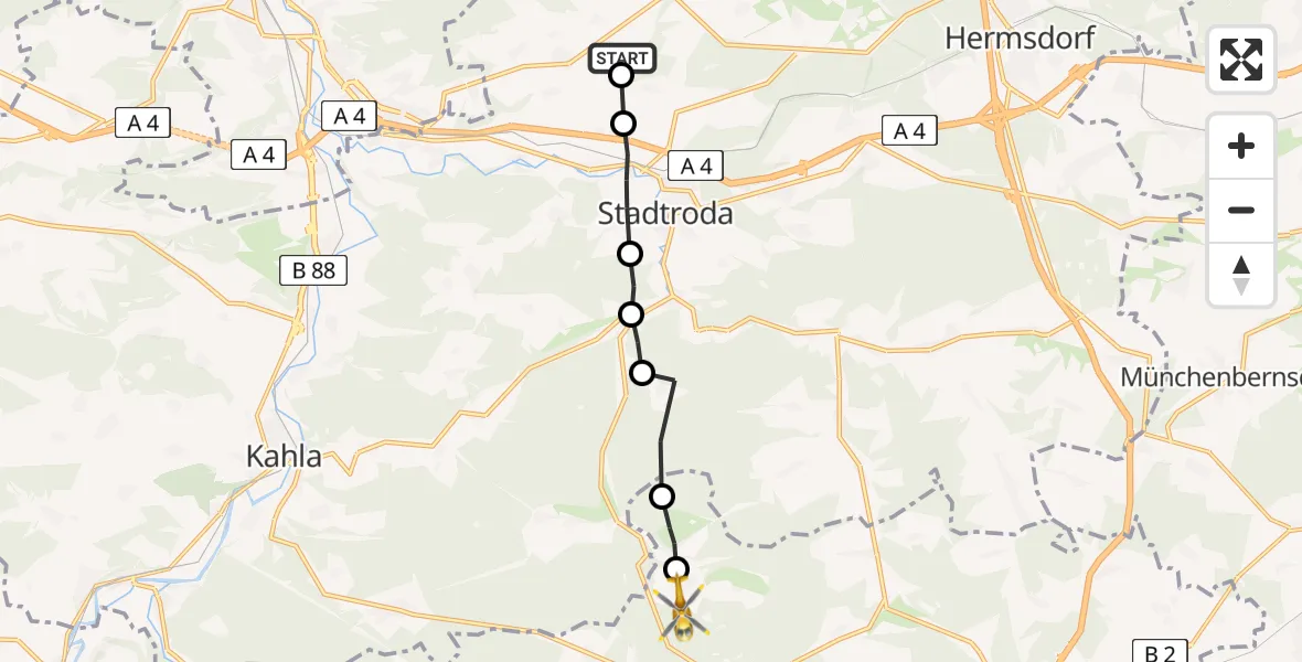 Flugroute Rettungshubschrauber Trockhausen - Breitenhain, 23 Februar 2026, 10:54