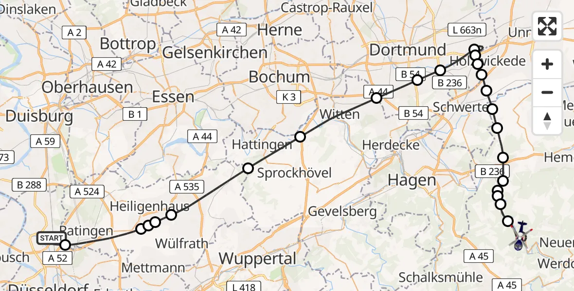 Flugroute Polizeihubschrauber Düsseldorf Airport - Altena, 23 Februar 2026, 11:16