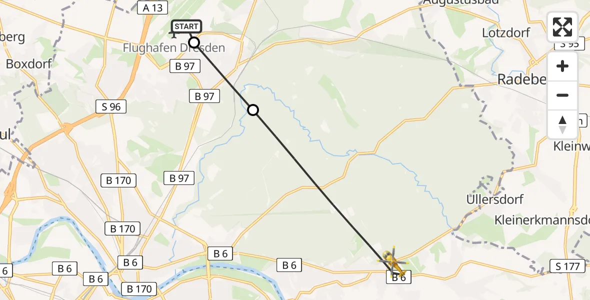 Flugroute Rettungshubschrauber Dresden Airport - Loschwitz, 23 Februar 2026, 11:22