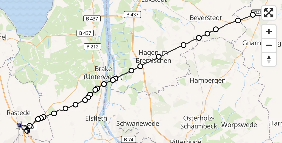 Flugroute Polizeihubschrauber Basdahl - Oldenburg Police Heliport, 23 Februar 2026, 11:29