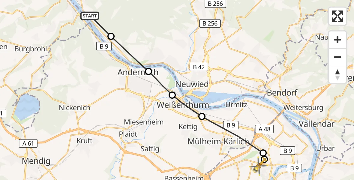 Flugroute Rettungshubschrauber Hammerstein - Koblenz, 23 Februar 2026, 11:36