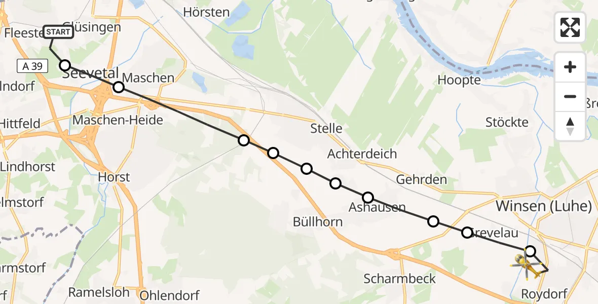 Flugroute Rettungshubschrauber Fleestedt - Roydorf, 23 Februar 2026, 11:42