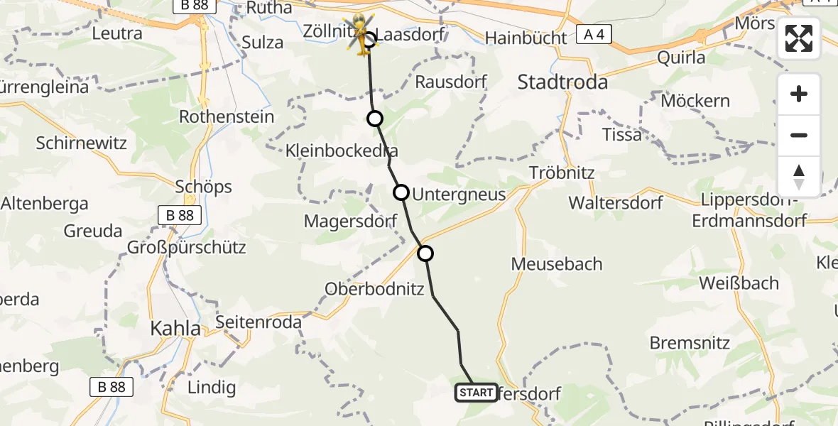 Flugroute Rettungshubschrauber Trockenborn - Zöllnitz, 23 Februar 2026, 11:42