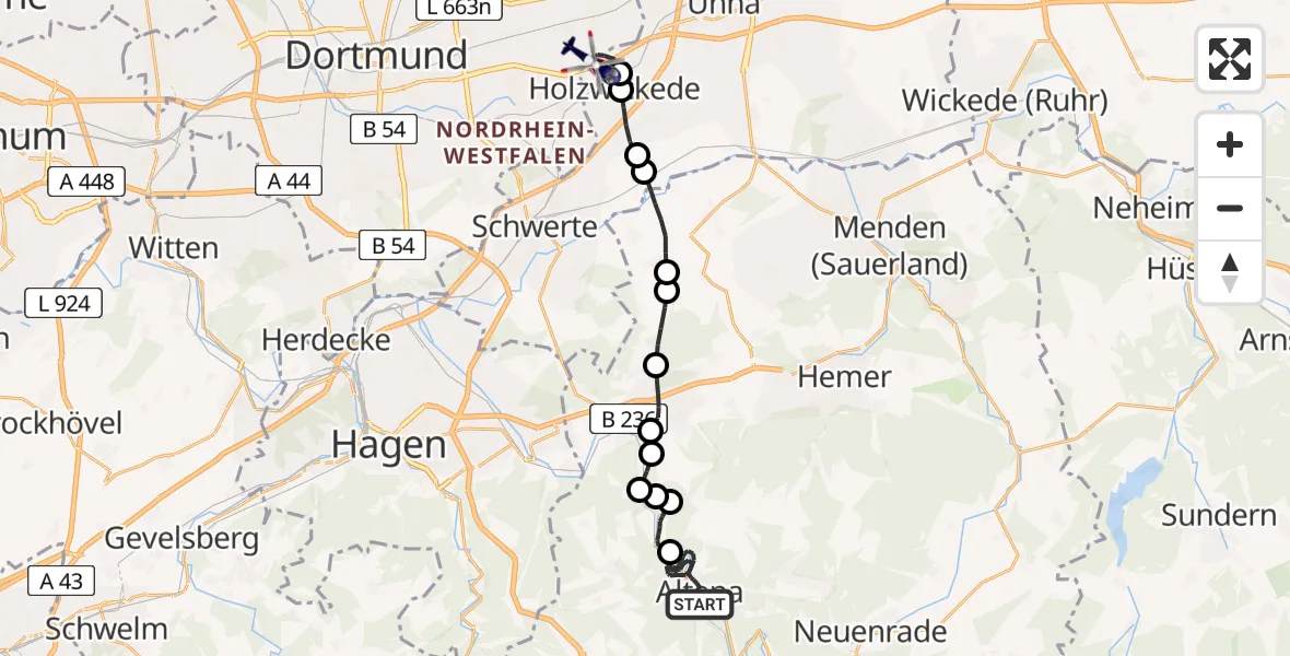 Routekaart van de vlucht: Polizeihubschrauber nach Dortmund Airport