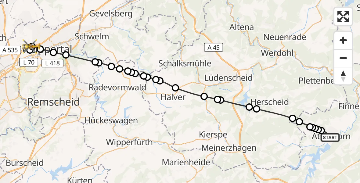 Flugroute Ambulanzhubschrauber Biekhofen - Uellendahl-Katernberg, 23 Februar 2026, 11:48