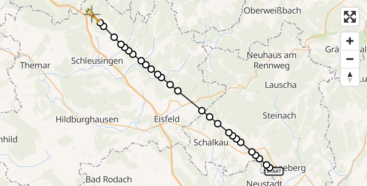 Flugroute Rettungshubschrauber Sonneberg - Hirschbach, 23 Februar 2026, 12:12