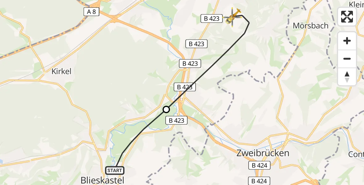 Routekaart van de vlucht: Rettungshubschrauber nach Homburg, Universitätsklinikum