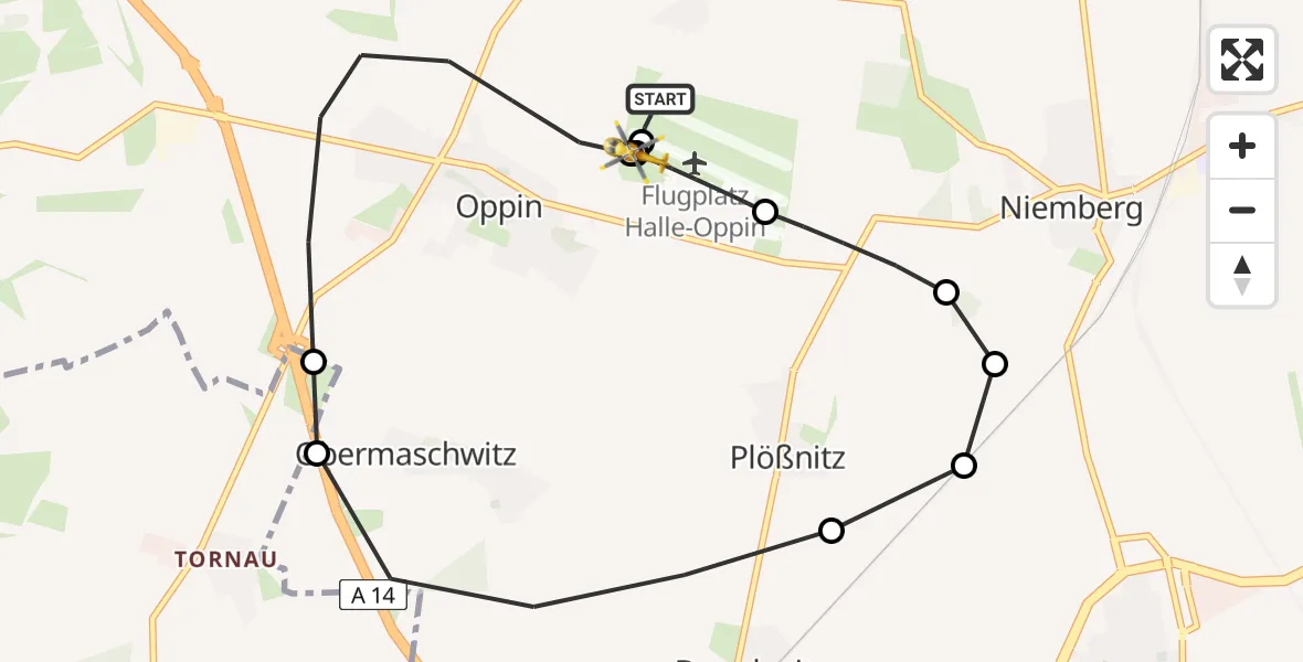 Flugroute Ambulanzhubschrauber Landsberg - Halle-Oppin Airfield, 23 Februar 2026, 12:13