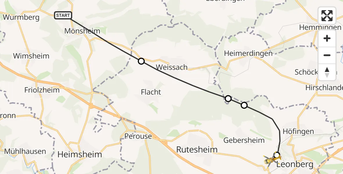 Routekaart van de vlucht: Rettungshubschrauber nach Leonberg Hospital Heliport