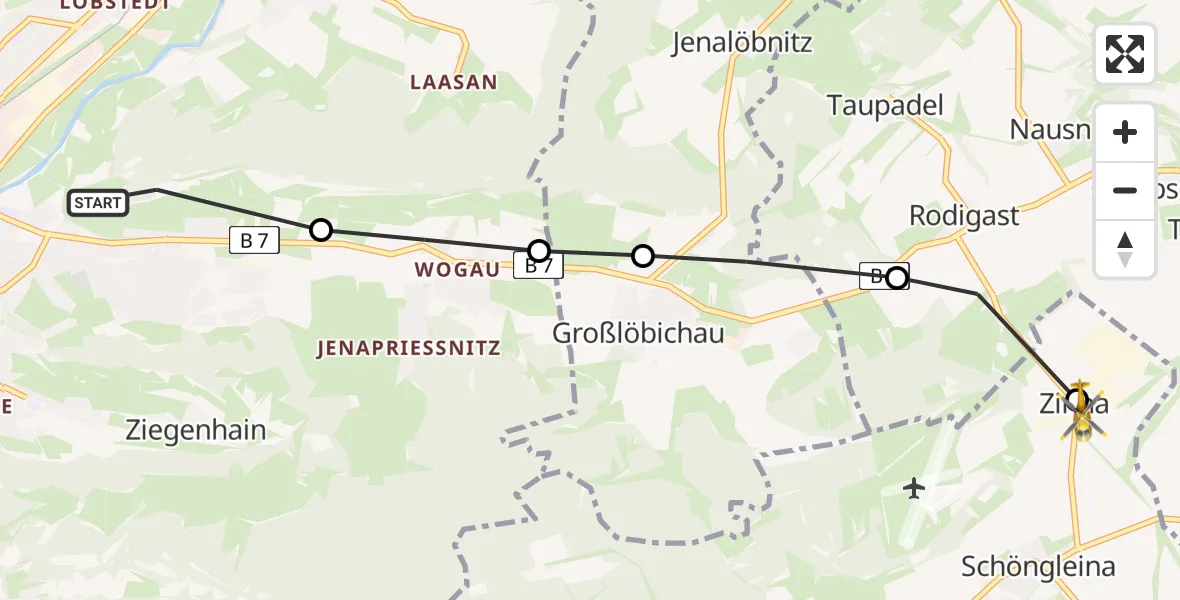 Flugroute Rettungshubschrauber Wenigenjena - Zinna, 23 Februar 2026, 12:14