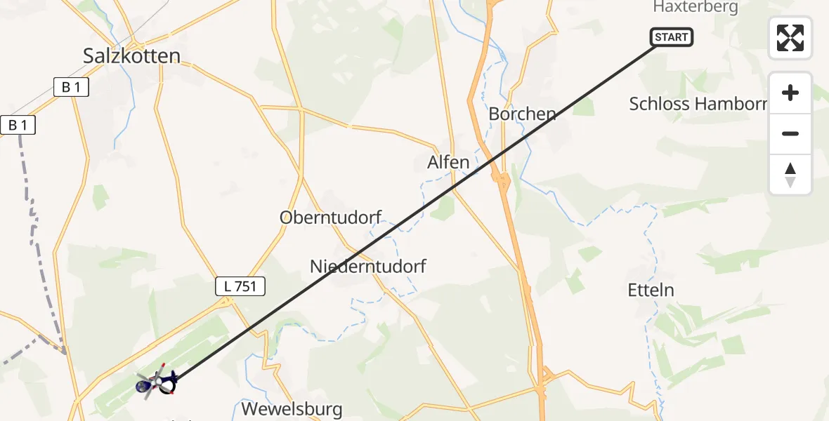 Routekaart van de vlucht: Polizeihubschrauber nach Paderborn Lippstadt Airport