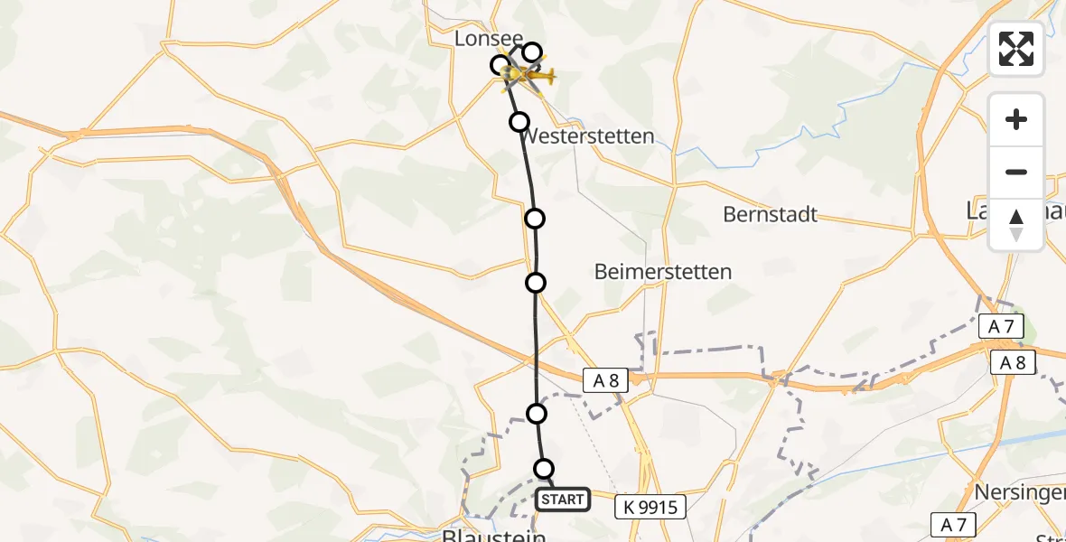 Flugroute Rettungshubschrauber ADAC Air Rescue Station Ulm (Christoph 22) - Halzhausen, 23 Februar 2026, 12:21