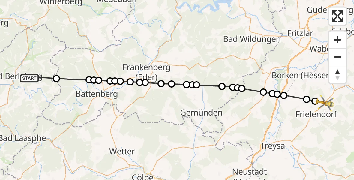 Flugroute Rettungshubschrauber Bad Berleburg - Wernswig, 23 Februar 2026, 12:21