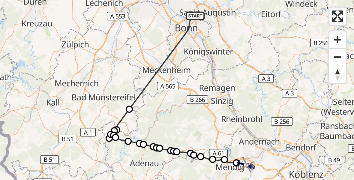 Flugroute Polizeihubschrauber Bonn - Kruft, 23 Februar 2026, 12:32