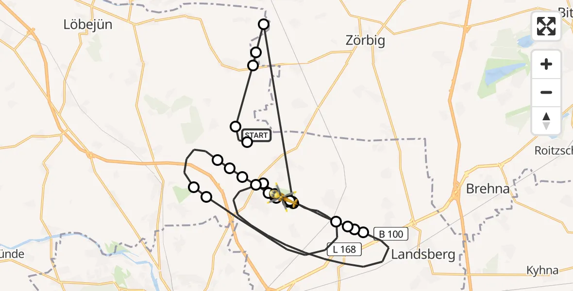 Flugroute Ambulanzhubschrauber Brachstedt - Halle-Oppin Airfield, 23 Februar 2026, 12:33