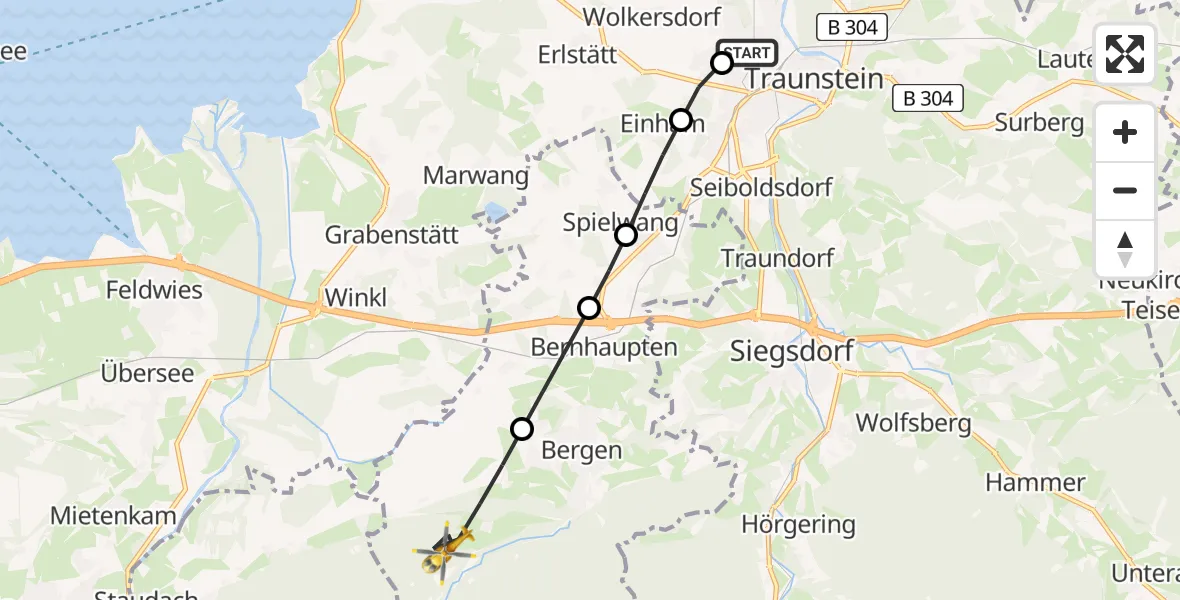 Routekaart van de vlucht: Rettungshubschrauber nach Bergen, Staudacher Straße