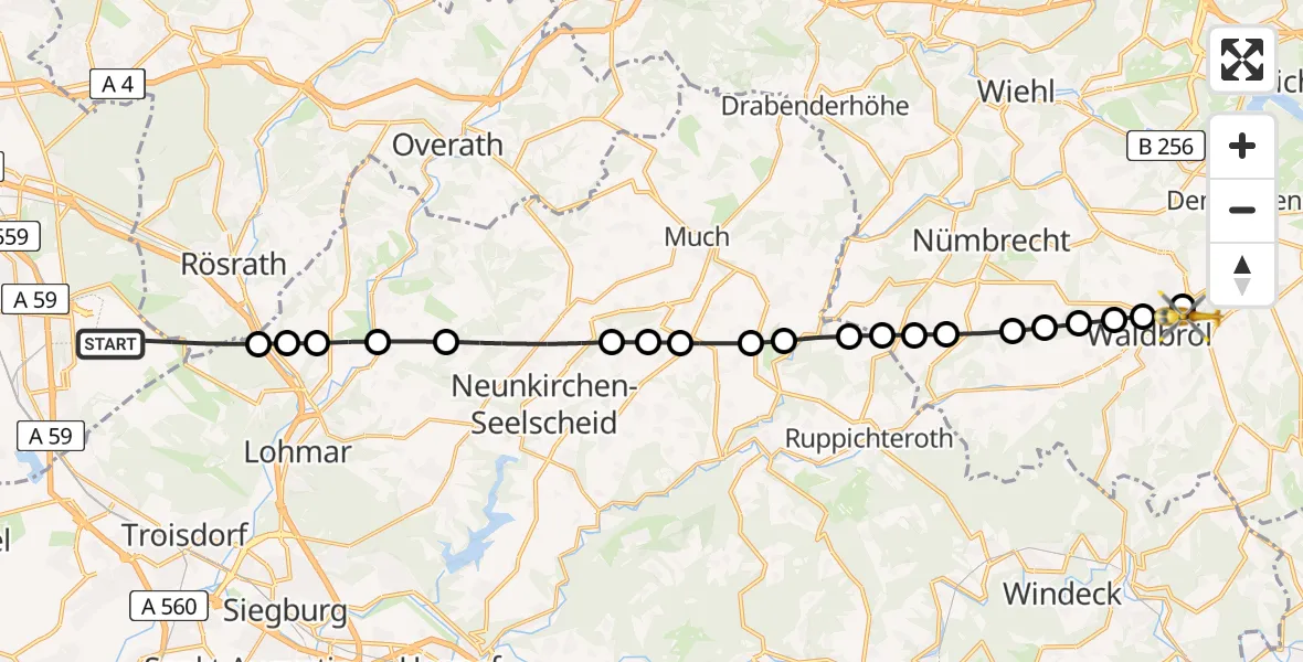 Flugroute Rettungshubschrauber Cologne Bonn Airport - Escherhof, 23 Februar 2026, 13:01