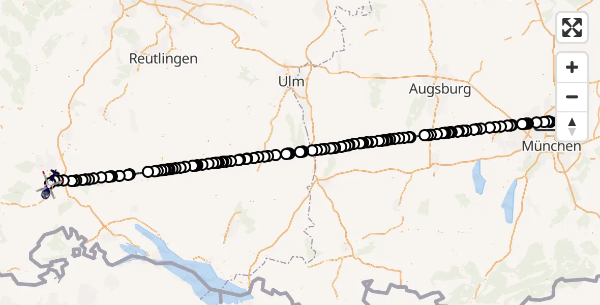 Routekaart van de vlucht: Polizeihubschrauber nach Donaueschingen-Villingen Airfield