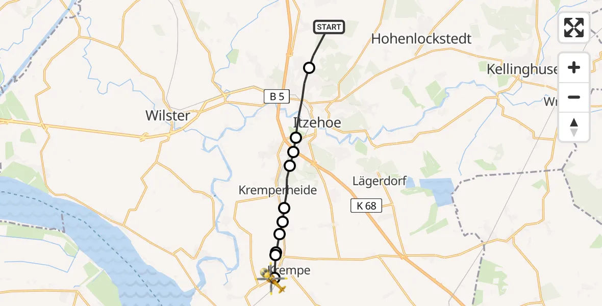 Flugroute Rettungshubschrauber Ottenbüttel - Krempdorf, 23 Februar 2026, 13:08