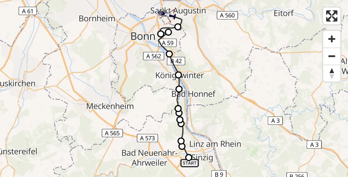 Flugroute Polizeihubschrauber Löhndorf - Bonn-Hangelar Airfield, 23 Februar 2026, 13:12