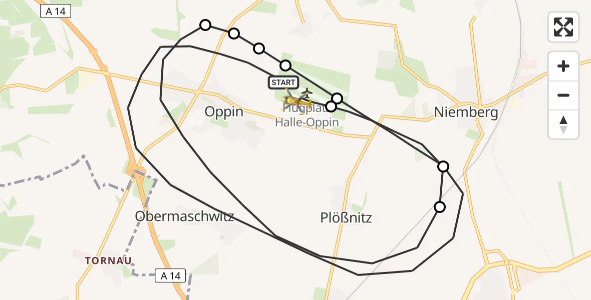 Flugroute Ambulanzhubschrauber Landsberg - Halle-Oppin Airfield, 23 Februar 2026, 13:19