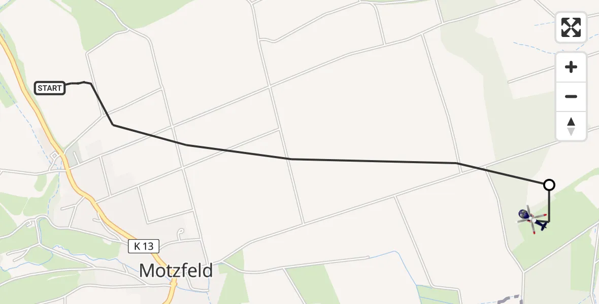 Flugroute Polizeihubschrauber Motzfeld - Hillartshausen, 23 Februar 2026, 13:24