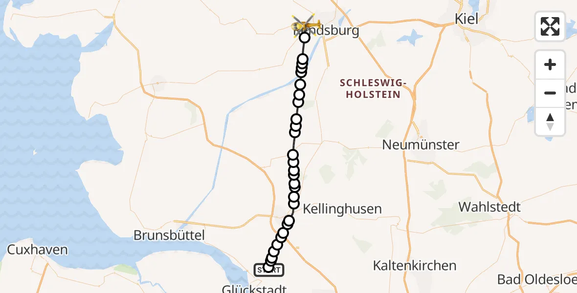 Flugroute Rettungshubschrauber Krempdorf - Fockbek, 23 Februar 2026, 13:27