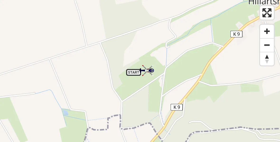 Flugroute Polizeihubschrauber Hillartshausen - Hillartshausen, 23 Februar 2026, 13:33