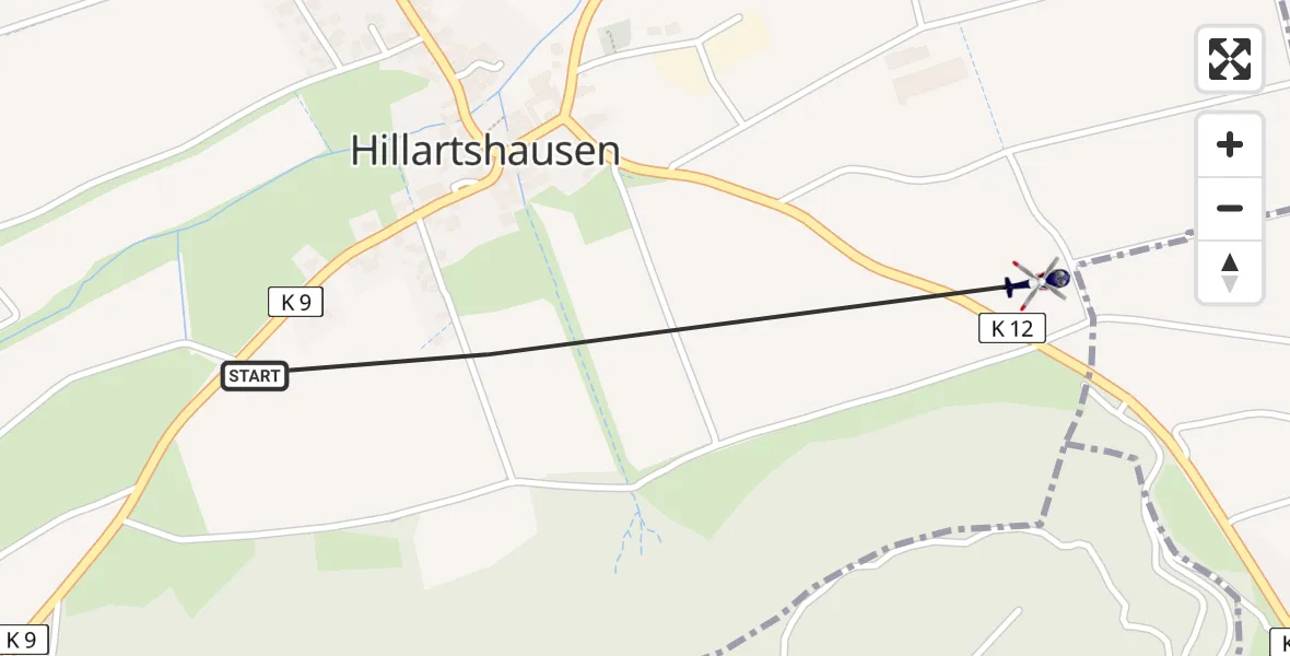 Flugroute Polizeihubschrauber Hillartshausen - Hillartshausen, 23 Februar 2026, 13:39